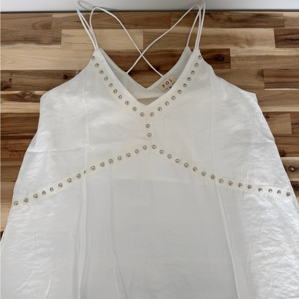 POL White Studded Camisole Top